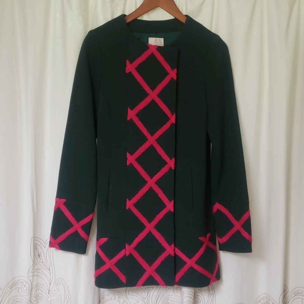 Anthropologie Elevenses Green & Pink Coat - Picture 3 of 11